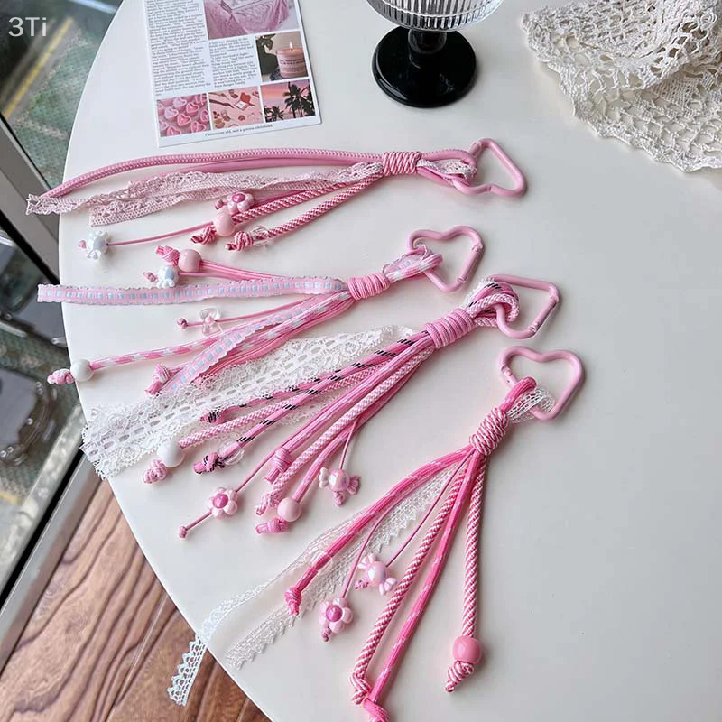 الوردي والأبيض الدانتيل المفاتيح حبل مضفر سحر قلادة كيرينغ موضة بسيطة كل مطابقة حقيبة الديكور مجوهرات اكسسوارات