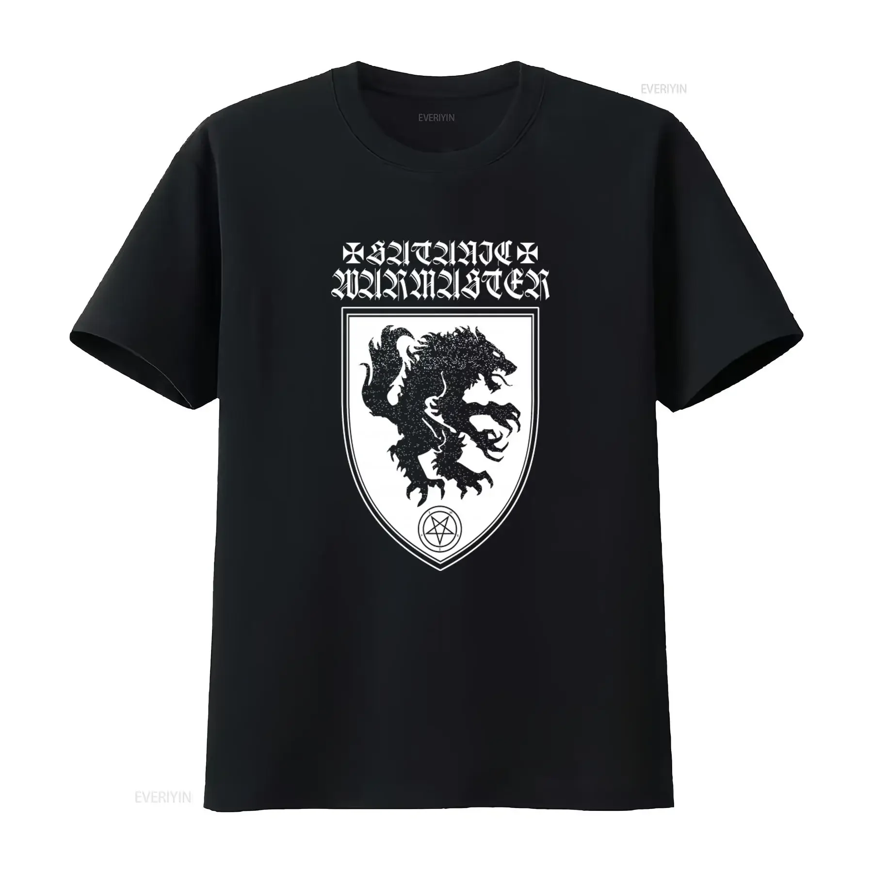 SATANIC WARMASTER Black T shirt with Wolf and Pentagram Design for Men vintage Washed Breathable Soft Stretched Unisex