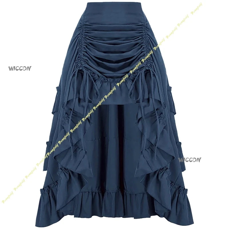 Medieval Steampunk Pirate Half Skirt Ruffled Hem Drawstring Court Style Skirt Ladies Halloween Cosplay Carnival Outfit