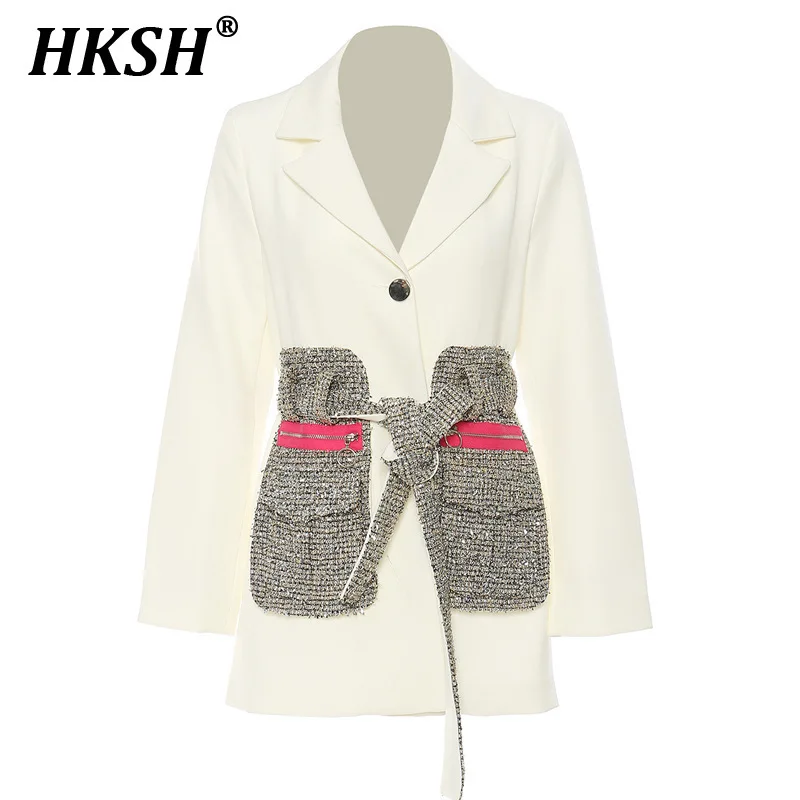 HKSH 2024 Spring Autumn Winter New Women's Tide Personalized Fashion Blazer Elegant Niche Design Chic Patchwork Ins Coats HK3151