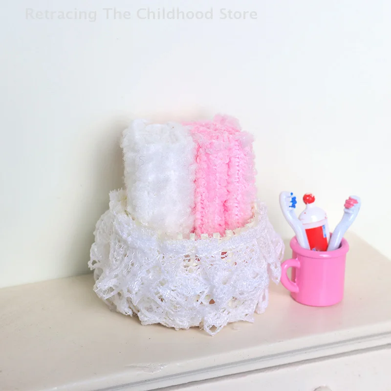 1/12 Dollhouse Lace Storage Box Miniature Fabric Storage Basket Furniture Home Model Decor Toy Doll House Accessories