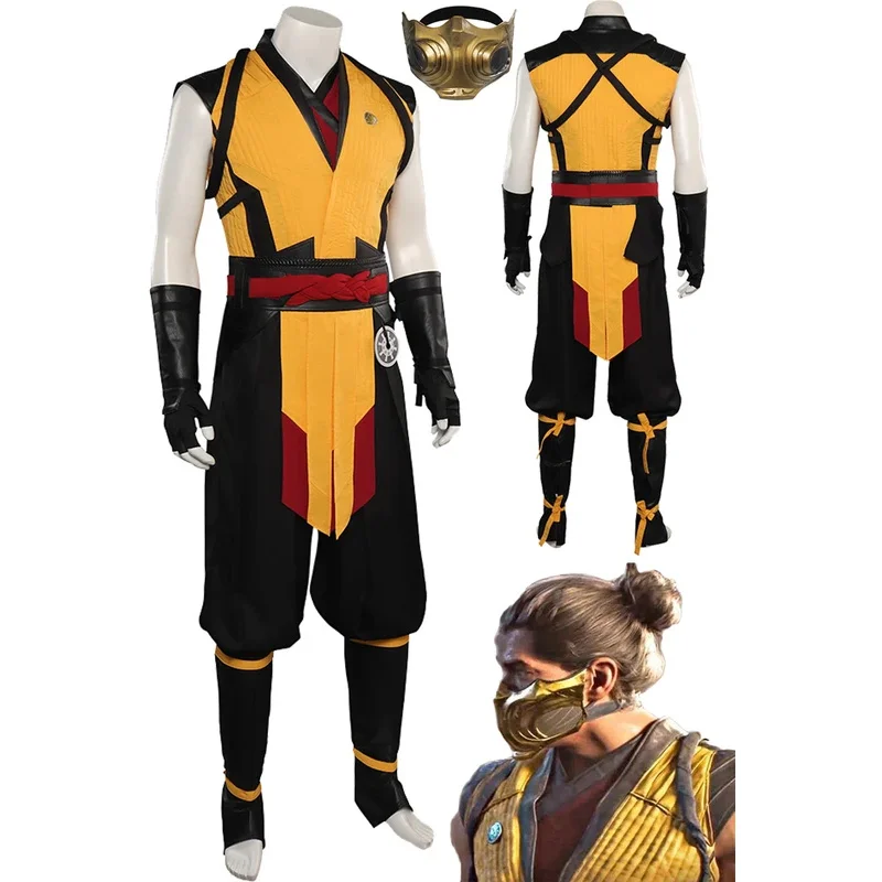 Scorpion Cosplay Fantasia Anime Game Mortal Kombat Costume Disguise Adult Men Fantasy Male Halloween Carnival Party Clothes