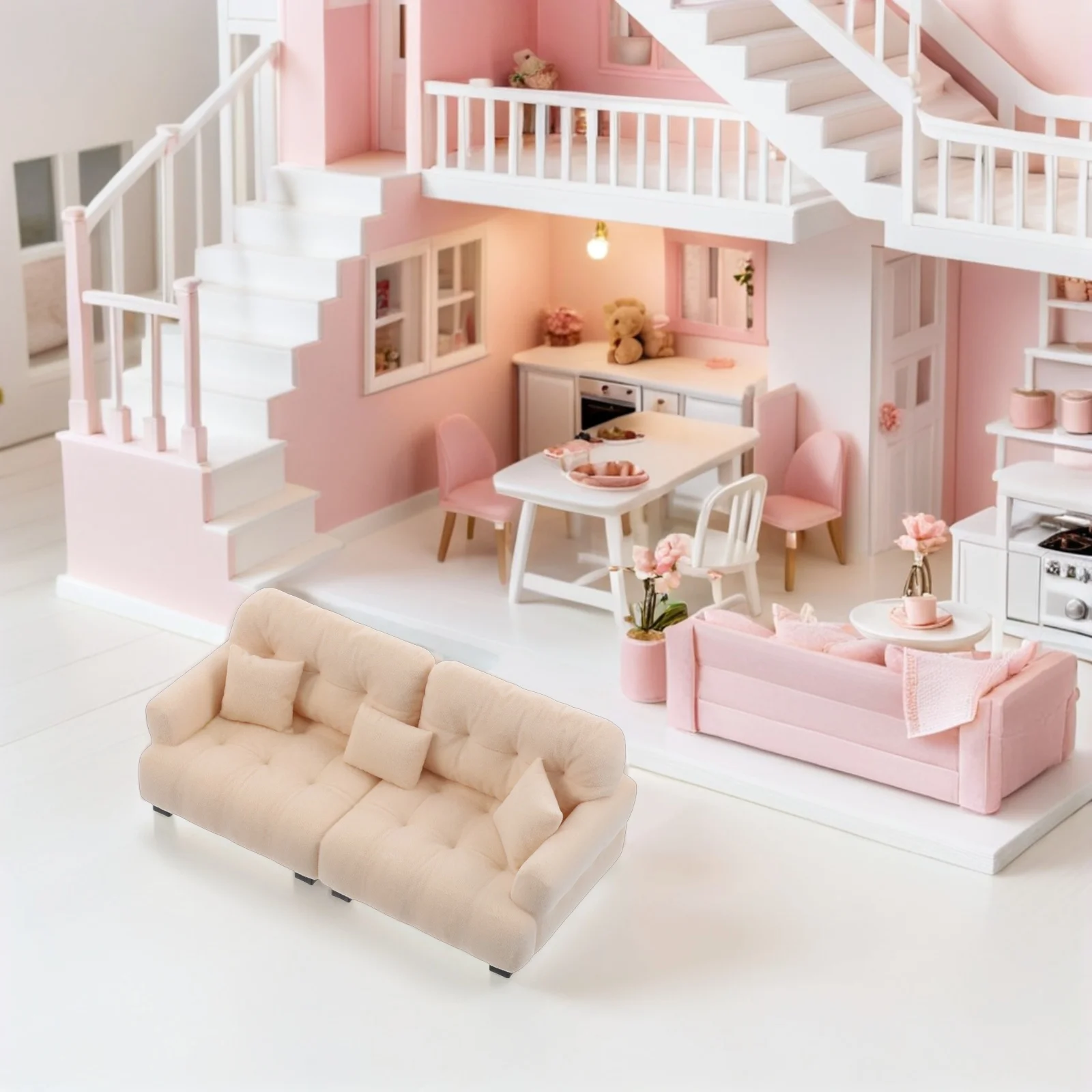 1:25 Mini con cuscini Mobili da soggiorno moderni Divano Piccolo accessorio realistico per la decorazione della casa in miniatura Piccoli mobili