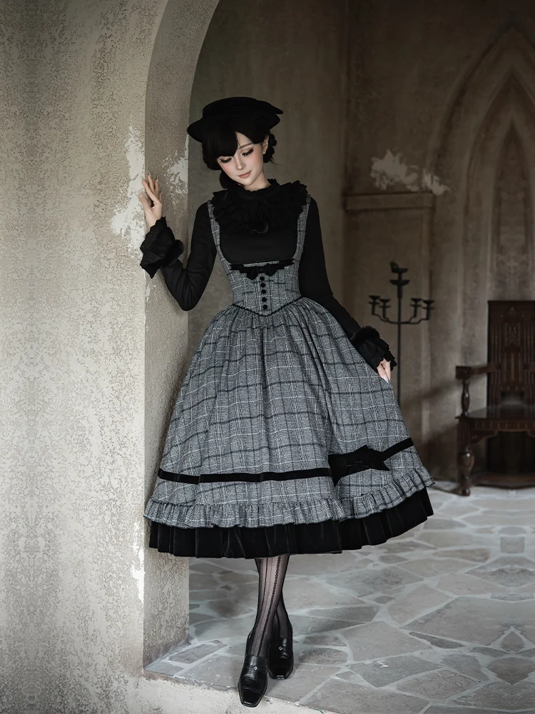 Original Gothic Lolita Long Sleeve Dress OP JSK Autumn Winter New Women's Slim Fit Retro Dress French Elegant Court Style Dress