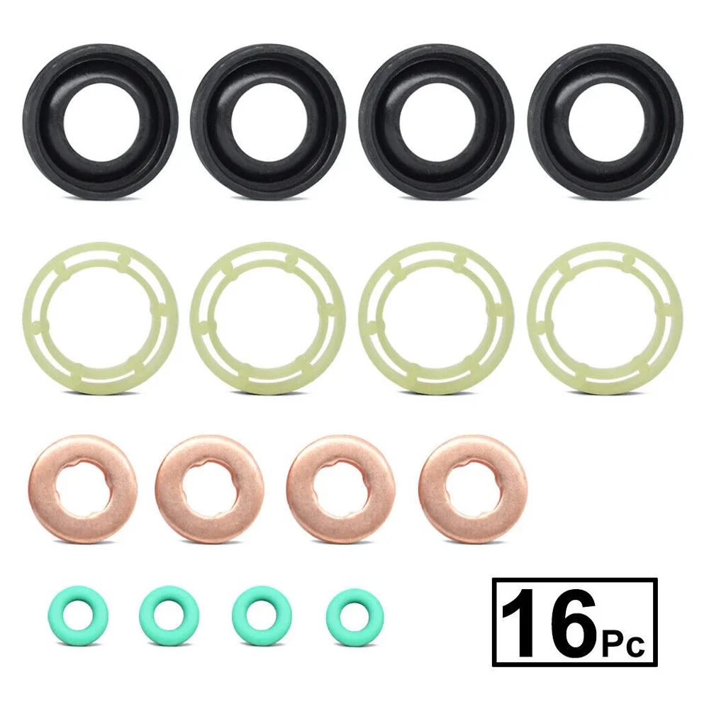16Pcs Flat Seal Ring Gasket Tool O-Ring Washers Kit for Sump Plugs Oil Injector Repair Kit 1.6HDI Diesel Injector Seal Washer