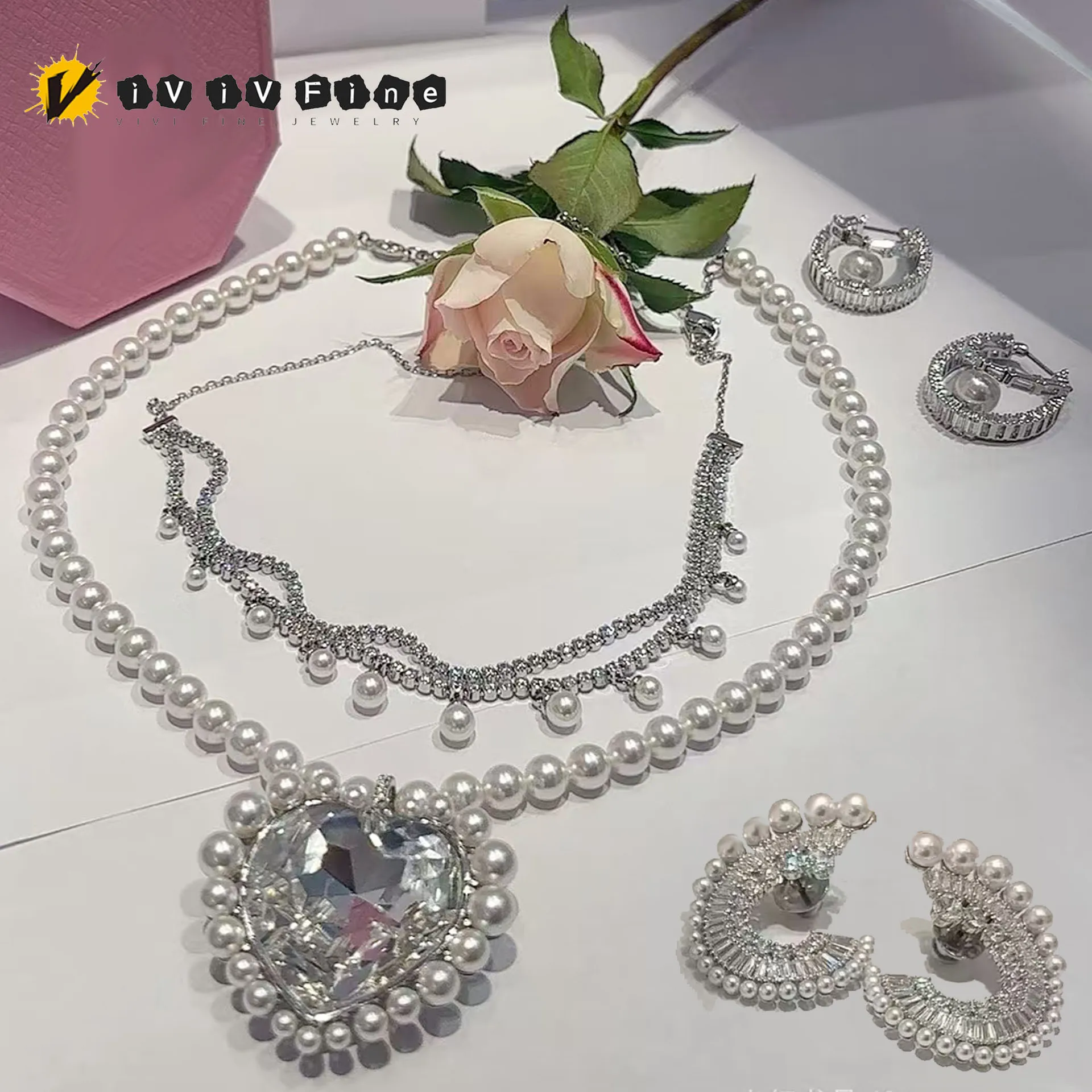 

Оригинальное ожерелье в форме сердца 2025, женский комплект высокого ювелирного изделия, роскошное жемчужное ожерелье, серьги, кольцо, браслет, подходит для свадебных подарков