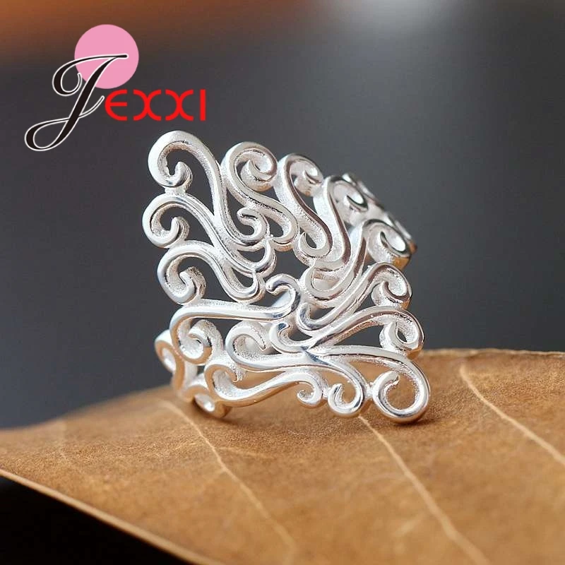 Personality Shape Design Rings For Lovely Women Female Pretty Good Gifts Real 925 Pure Sterling Silver Color Shiny Rhinestone