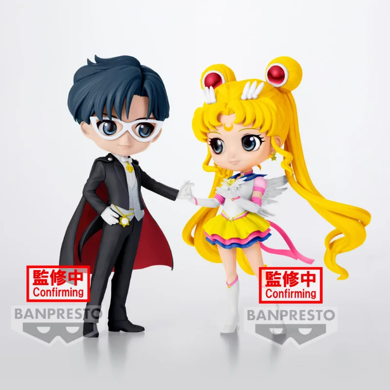 Bandai Genuine Qposket Sailor Moon Tsukino Usagi Chiba Mamoru Anime Action Figures Toys for Boys Girls Kids Gifts Collectible