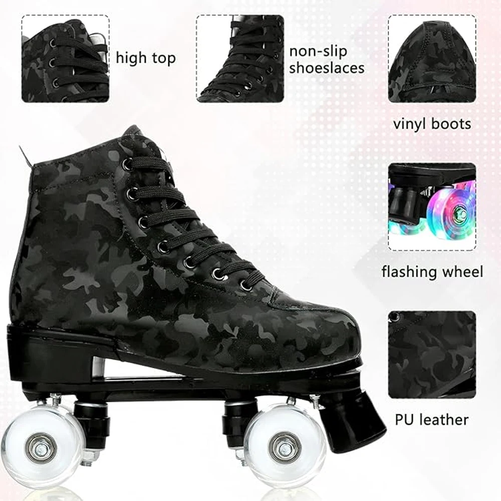 Patines de ruedas para exteriores, patines deportivos de doble fila, Quad, 4 ruedas, patinaje para mujeres, patines de ruedas intermitentes, zapatos para hombres, jóvenes, niños y niñas