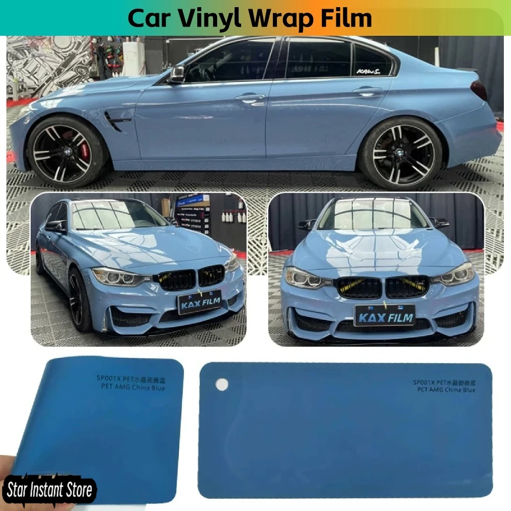 

Porcelain Blue PET Super Gloss High Glossy Vinyl Wrap Auto Car Sticker Decal Film Sheet Bubble Free Air Release Technology