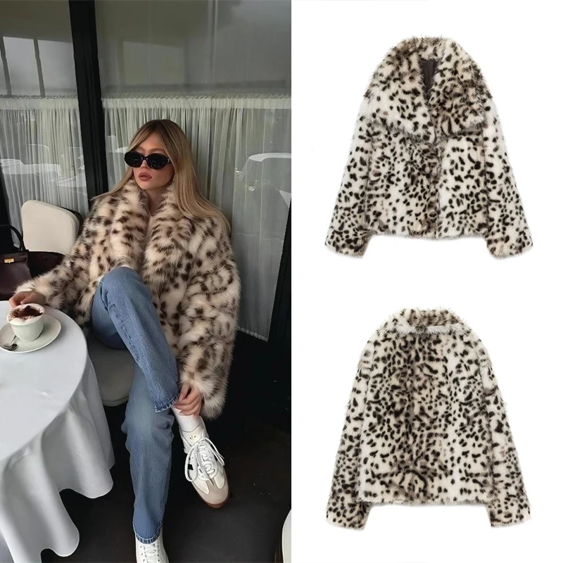 Guobioziy Women's Slim Fit Leopard Print Faux Fur Jacket 2026 Fall/Winter New Arrival Casual Fashion Trendy Tassel High Street