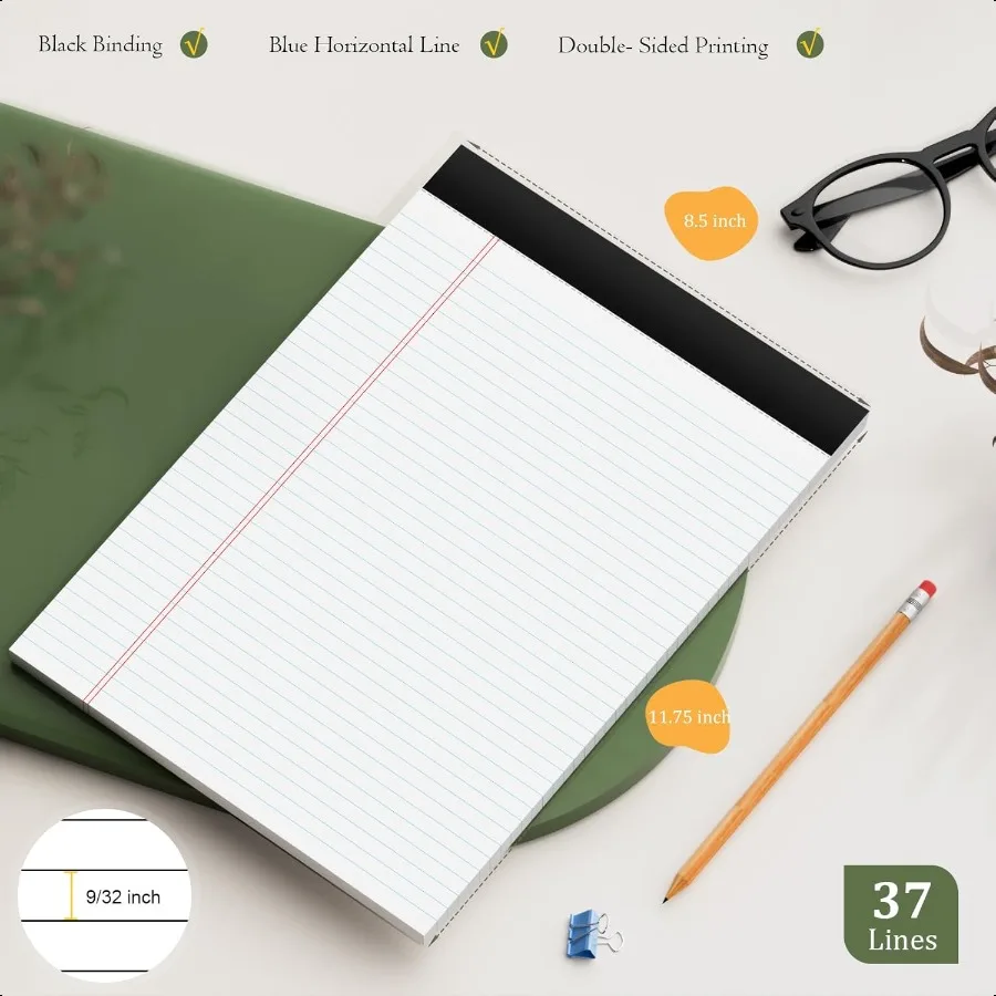 Confezione da 12 blocchi legali 8,5 x 11,75 Quaderno college a righe Blocco note in carta bianca Blocco note a righe strette 30 fogli Blocco note con scrittura perforata