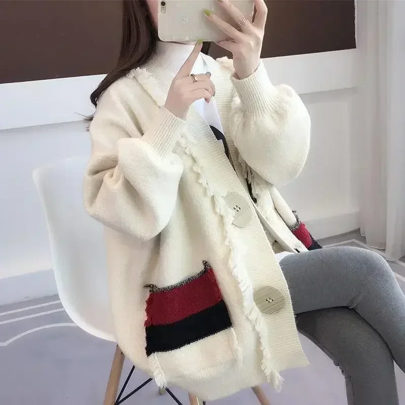 Knit Tops for Woman Striped Yellow Winter Button Women's Sweater Cardigan Jumper New Knitwear Korean Fashion 2024 Collection In