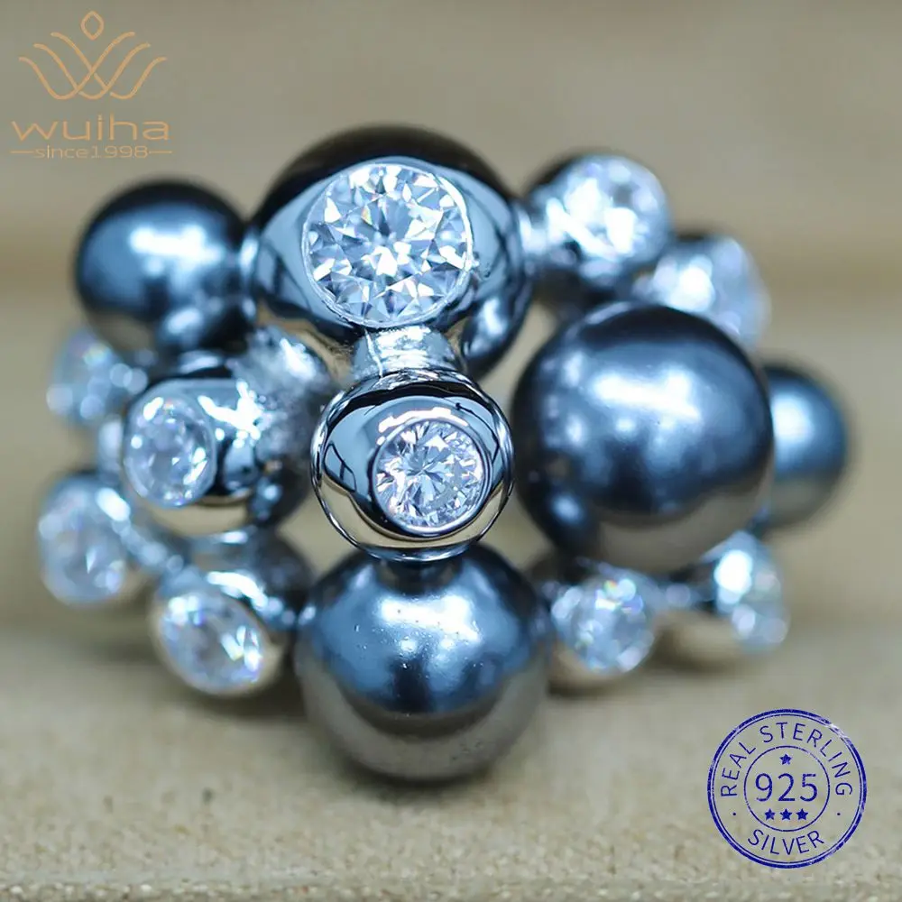 

WUIHA Vintage 100% 925 Sterling Silver Pearl High Carbon Diamonds Wedding Engagement Cocktail Rings Fine Jewelry Wholesale