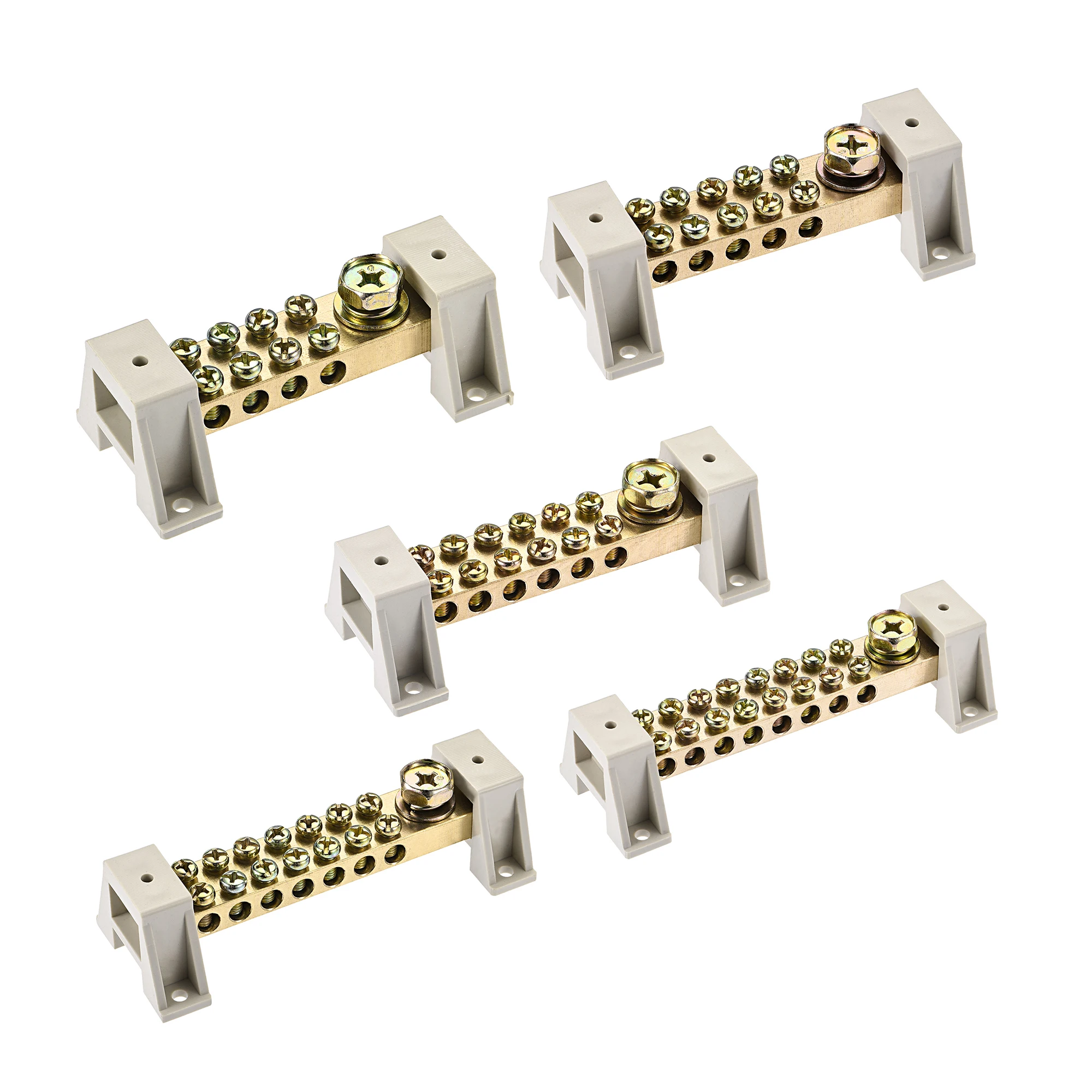 

1/2Pcs Terminal Ground Bar Screw Terminal Block Barrier Brass 9/11/13/15/17 Positions with Bracket for Electrical Distribution