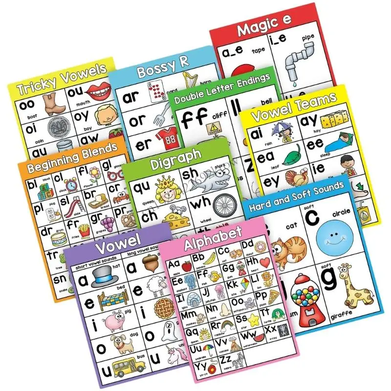 R9CB 10sheets Basic Phonics Poster 10 Темы детей.