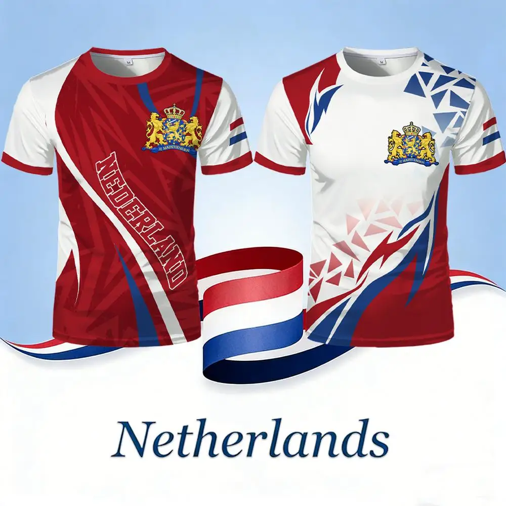 Netherlands Flag 3D Print T-shirts Men Women Nederland Emblem Graphic Tee Men's Casual Streetwear Breathable Football Jersey