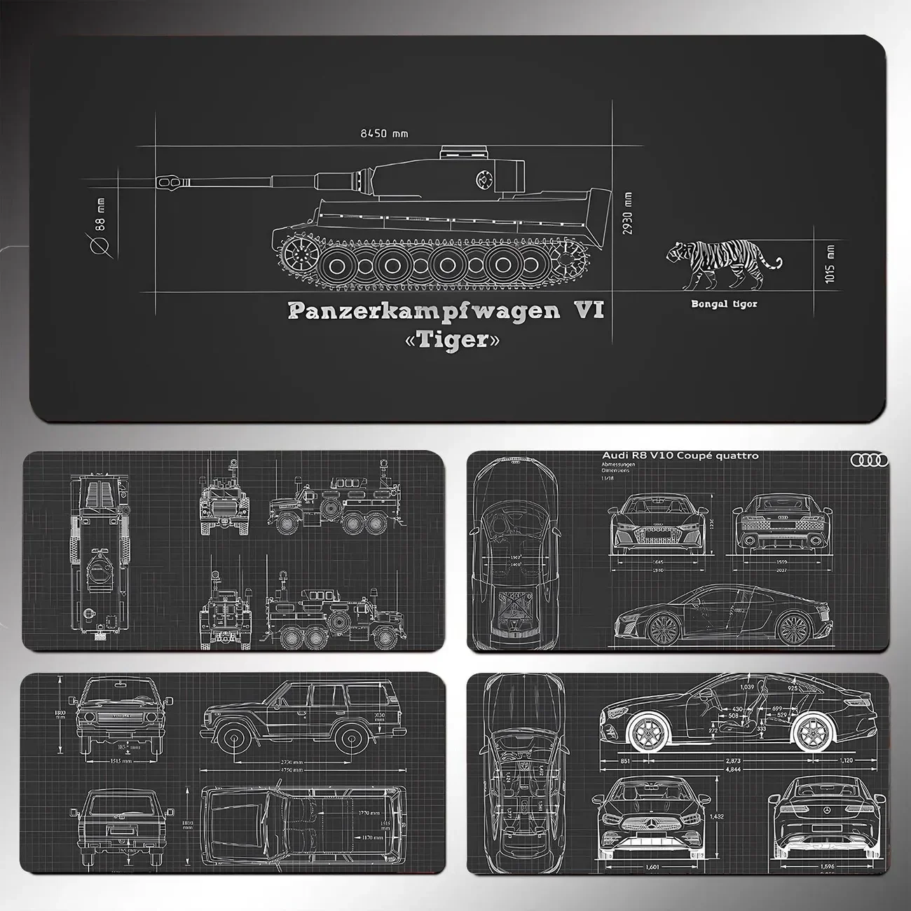 

Коврик для мыши с анатомией автомобиля, дизайн Blueprint двигателя, нескользящий настольный коврик для автоэнтузиастов и инженеров, большая поверхность игрового/офисного ПК