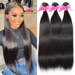 ALIBABY-Bundles de cheveux humains raides pour femmes noires, tissage brésilien, extensions de cheveux naturels, Remy, 10-30 po, 1 PC, 3/4 PCs, Lot