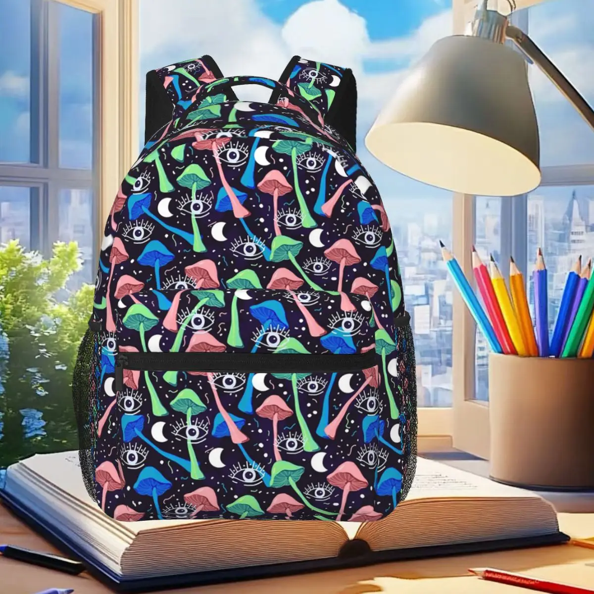 Mushroom Moon A Magical Forest Starry Night Backpack Student Boys Girls BookBag Kids School Bag Laptop Shoulder Bags for Unisex