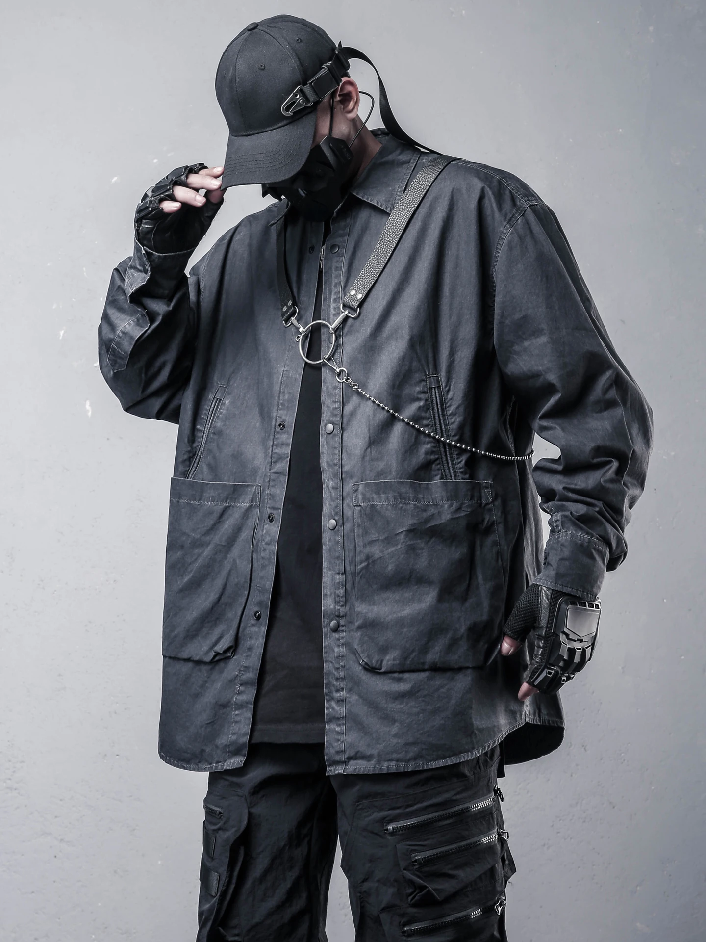 

Авангардная деконструкционная техническая одежда в стиле уличной одежды, спецодежда, рубашка с квадратным воротником, куртка в японском стиле, ретро, High Street