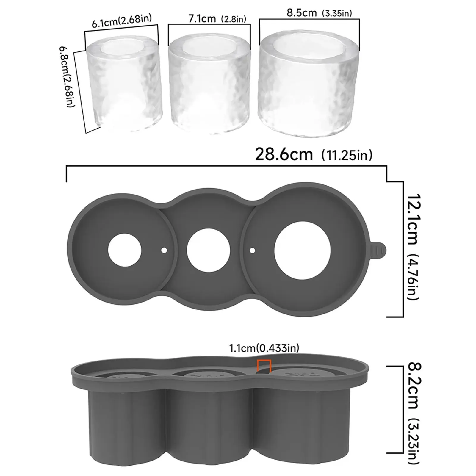 30-40 Oz Stanleys Ice Grid Mold Silicone Ice Cube Maker With Lid For Making 3 Hollow Cylinder Ice Cube Molds Whiskey Accessories