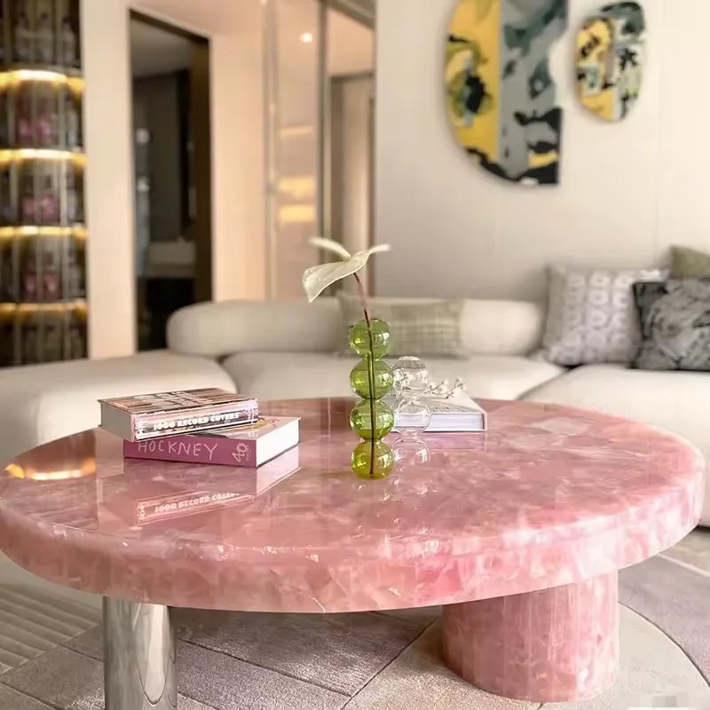 VV% 2024 Factory New Design Living Home Furniture Fantastic Pink Rose Crystal Center Coffee Table for Home Center#