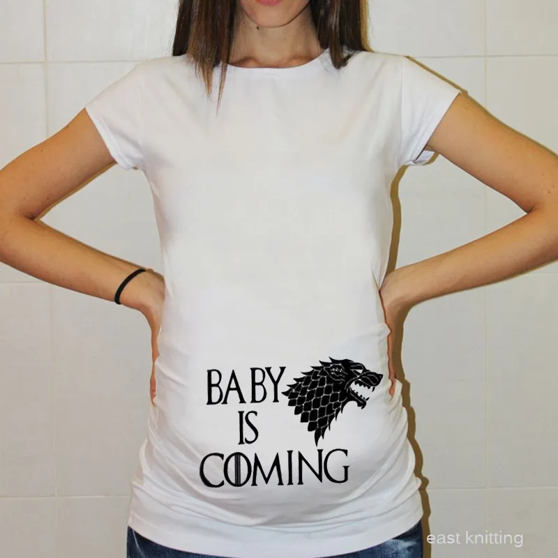 Plus Size S-3XL Funny Maternity Tshirts Pregnant Women Pregnancy Clothes Short Sleeve O-Neck Letter Baby is Coming Print T-shirt