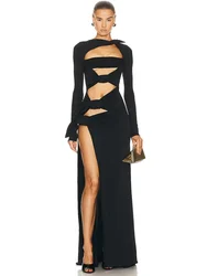 High End Fashion Women Party Dress Sexy Long Sleeve Cut Out Maxi Long Celebrity Evening Club Party Gowns Top Quality Gala Dress