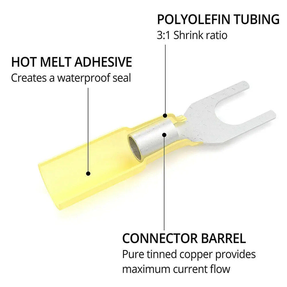50X Insulated Heat Shrink Fork Wire Spade Crimp Connectors Terminal 10-12AWG #10
