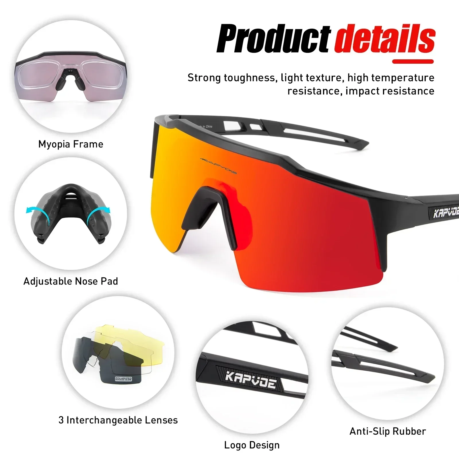 KAPVOE Polarized Fishing Sunglasses for Man Glasses Cycling Driving UV400  MTB Sunglasses Woman Bike Goggles Bicycle Glasses