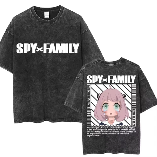 Imagen 2 del producto Camiseta lavada de Anime MINISO Spy X Family Anya Forger, camisetas de Manga a la moda para hombres y mujeres, camisetas de Cosplay de algodón de gran tamaño, ropa de calle