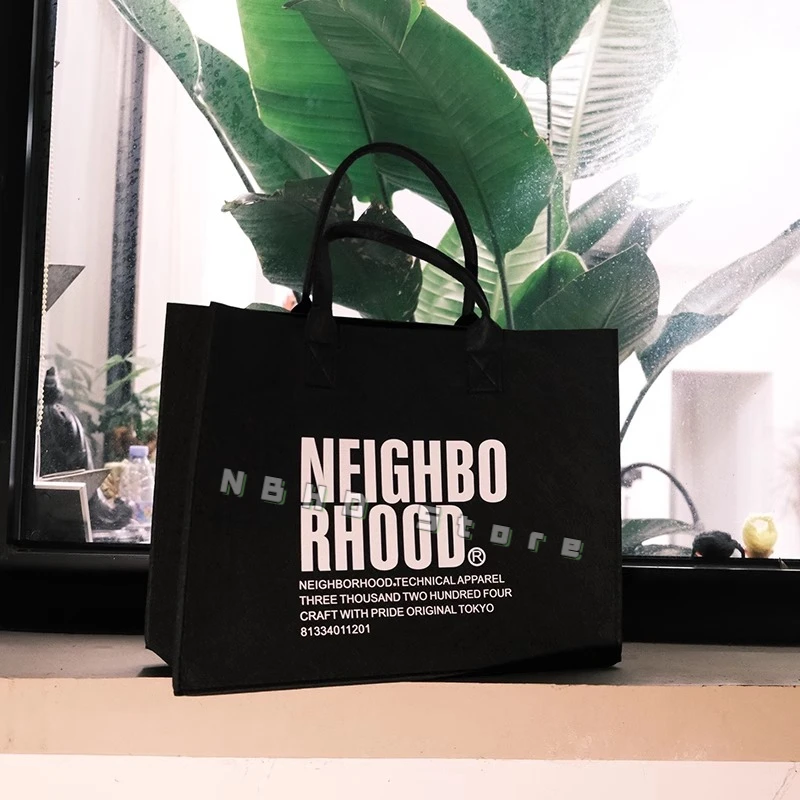 Neighborhood NBHD Black Felt Tote Bag Large Hand Carry Crossbody Bag Gift Bag Souvenir Gift