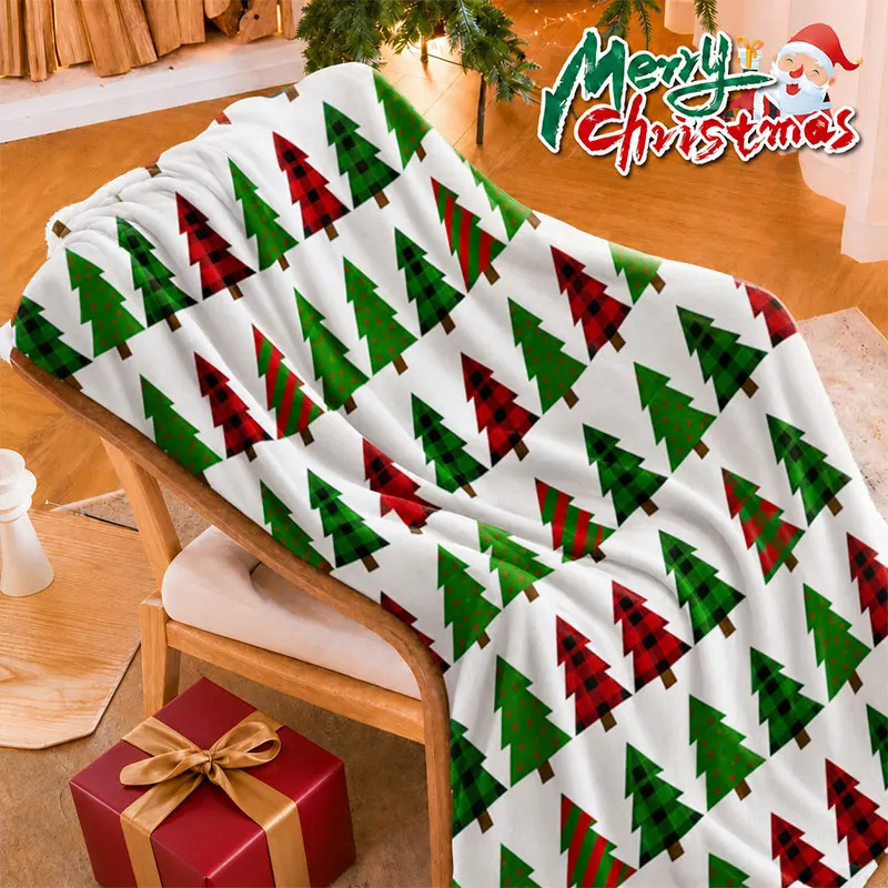 Christmas Plaid Throw Blanket With Christmas Tree Print Festival Lightweight Decor For Living Room Soft Cozy Blanket For Bedroom