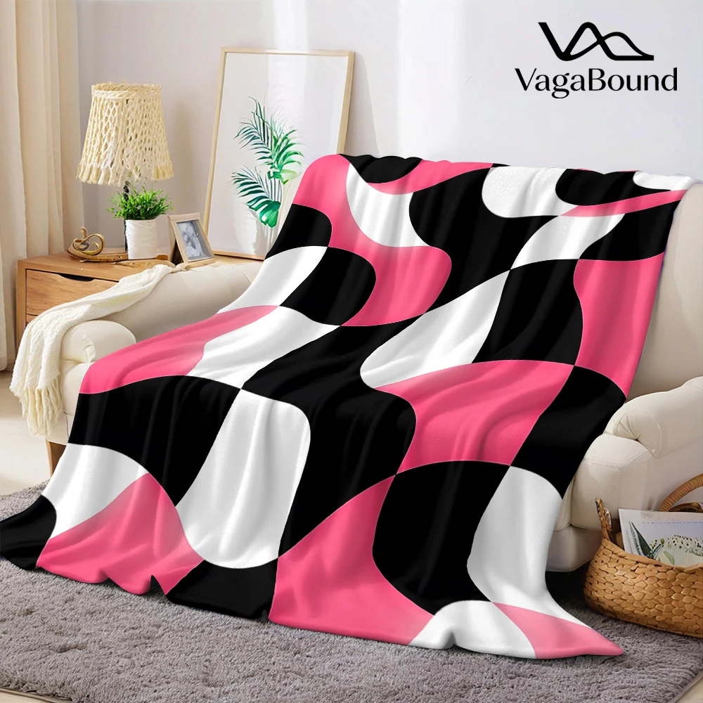 Black Pink White Fluid Art Flannel Blanket Cartoon Printed Throw Blanket for Kids Adults Soft Plush Bed Sofa Cover Gift