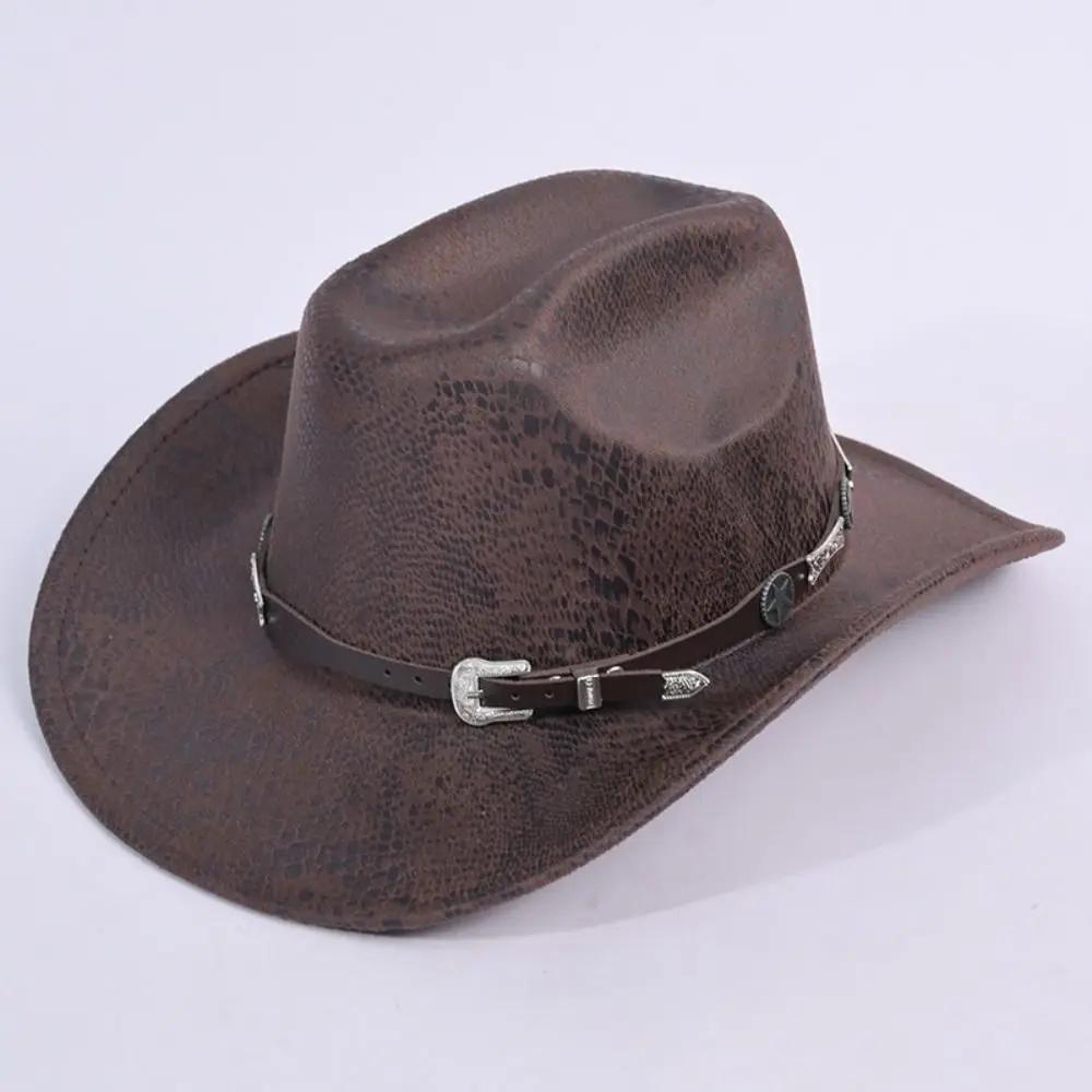 Chapéu de cowboy ocidental estilo étnico cavalheiro aba larga serpentina cavaleiro chapéu rolo aba poliéster cowgirl jazz chapéu proteção solar