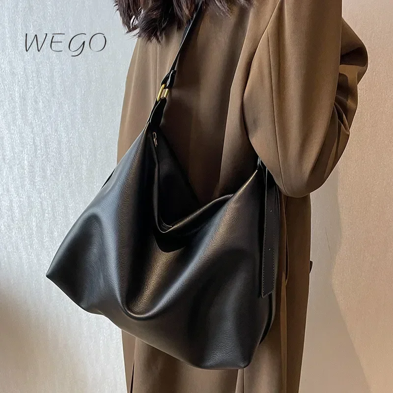 Women's PU Shoulder Bag New Large-capacity Messenger Bag Soft Collapse Minimalist Style Single Shoulder Armpit Tote Bag