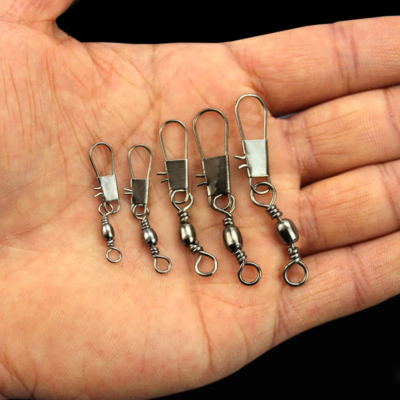 100 Stück Drehwirbel Angelverbinder Lagerdrehwirbel Schnellverschluss-Clips Angelhaken Angelzubehör B-Typ Stift Fischhaken Köder – Detail 10