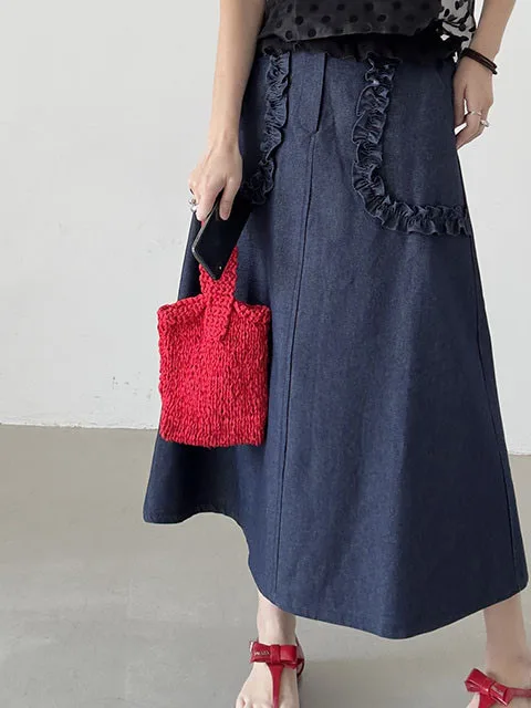 

Шикарная летняя винтажная джинсовая юбка трапециевидной формы с высокой талией, женская универсальная деревянная утягивающая юбка f Body ket Design