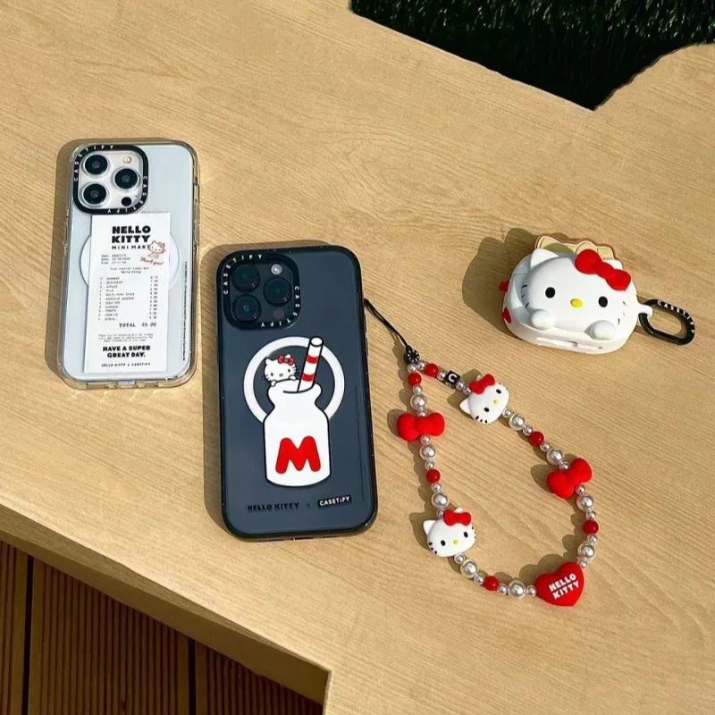 Cartoon Hello Kitty Phone Chain Cute Sanrio Girl Heart Bead String Phone Case Hanging Rope Keychain kawaii pendent Holiday Gifts