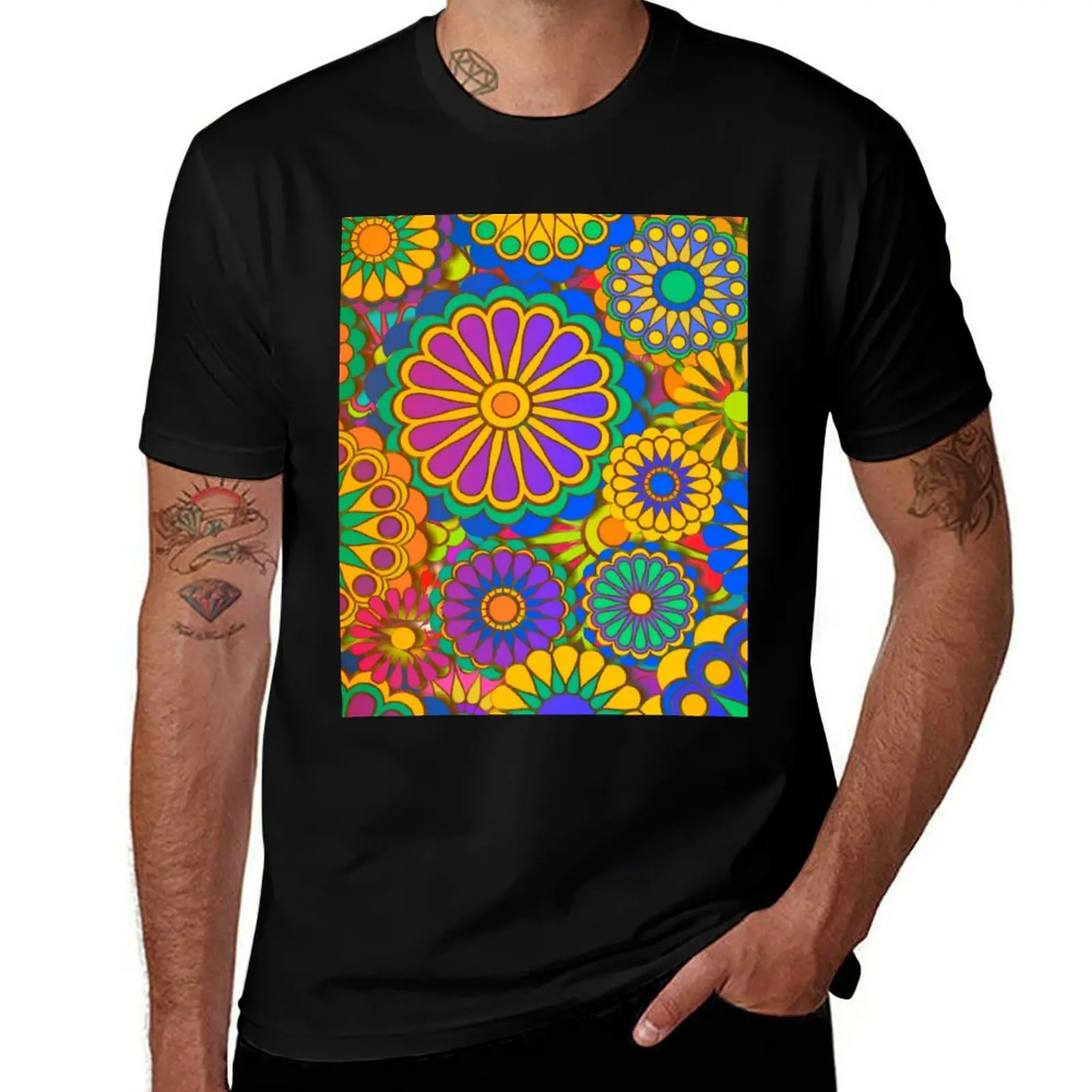 

Psychadelic Hippie Flower Power Design T-Shirt Basic All Season Solid T-Shirt