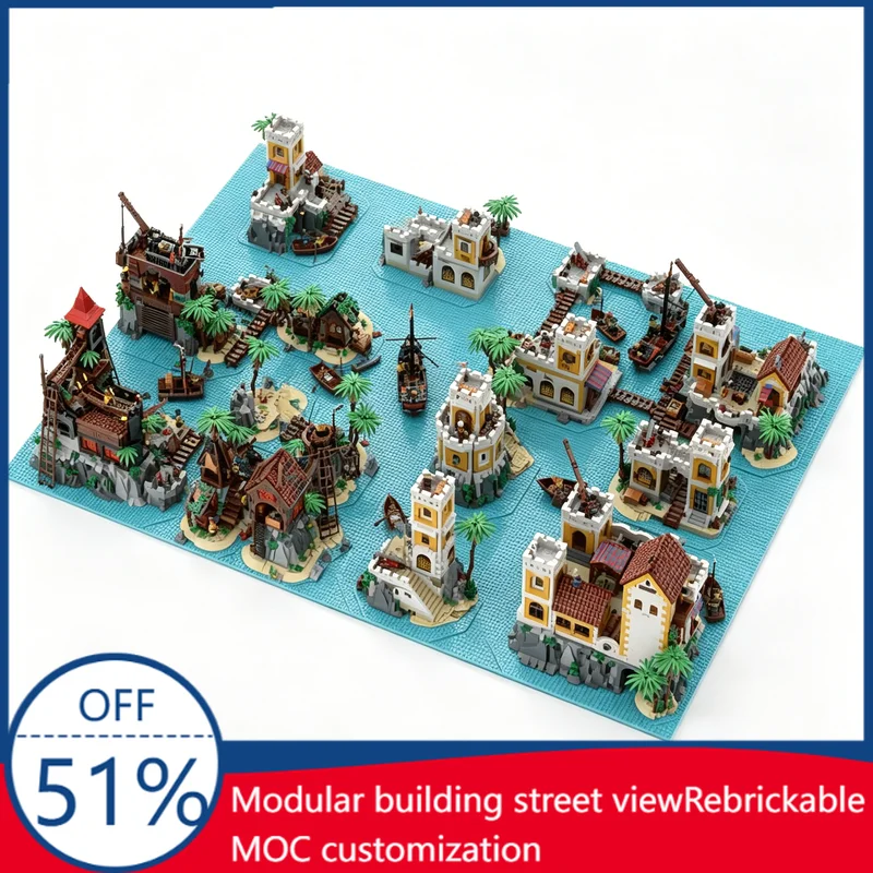 

21620PCS MOC Ultimate Pirates Soldiers Bundle Full Island Fortress Diorama with Ships Forts and Building Blocks Set Xmas Gifts