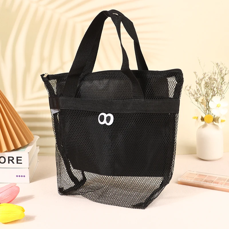 Portable Mesh Travel Storage Bag for Women, Shower Bag, Cosmetic Handbag, Mesh Bags, Organizador de artigos de higiene pessoal, Beach Bag, Summer, 1Pc