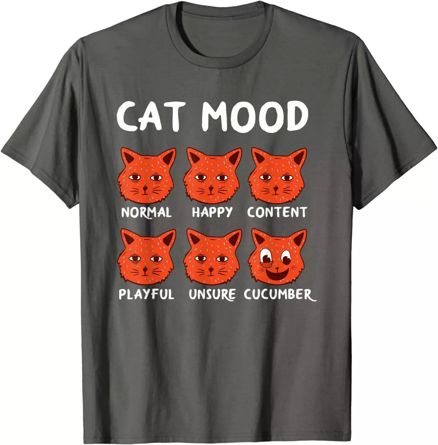 Humor Cat Mood Normal Happy Content Playful Unsure Cucumber T-Shirt