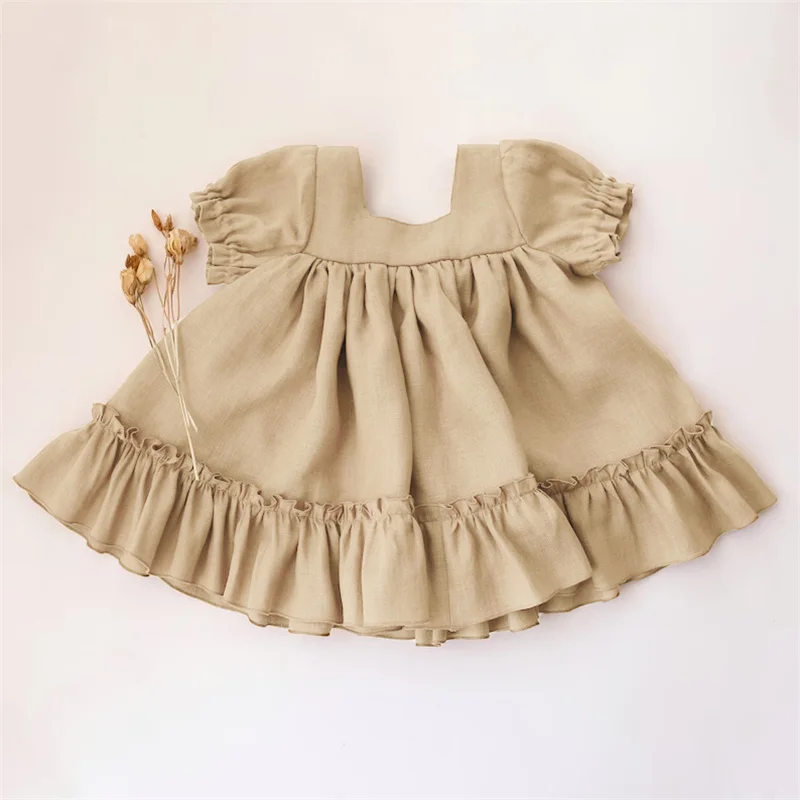 Vintage Baby Girl Dress Summer Linen Cotton Ruffles Kids Dress for Girls 1-5Years Baby Girl Clothes Toddler Girls Clothing