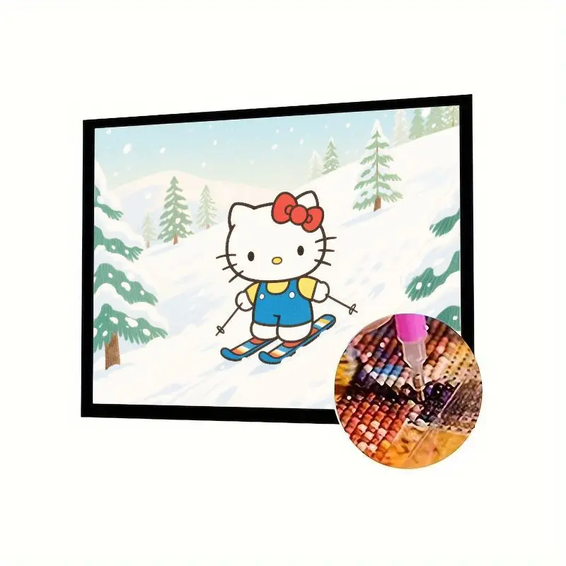 

1 шт. Hello Kitty Skiing 5D Набор алмазной живописи - Полная дрель Мультфильм Зимний снежный пейзаж DIY Мозаика Искусство для домашнего декора стен Gif