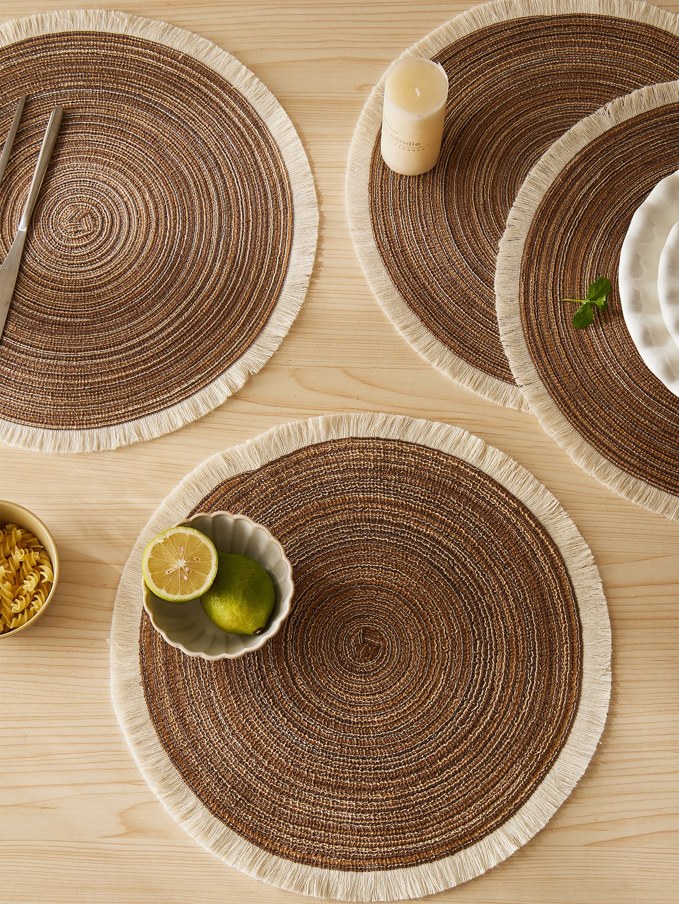 حار جولة مضفر المفارش مجموعة من 4 قابل للغسل PP مقاومة للحرارة 38 سنتيمتر الجدول مكان حصيرة للمطبخ عيد الميلاد طاولة طعام ديكور الحفلات #6