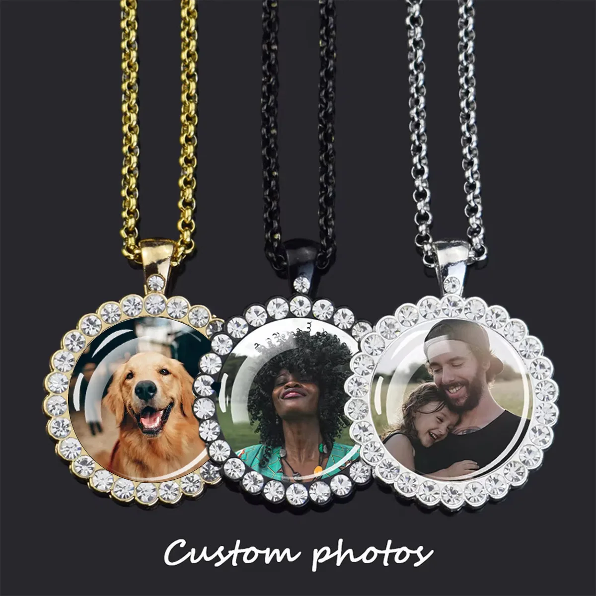 Custom Pendants Necklace DIY Customize Picture Photo Logo Angel Wing Rhinestone Glass Dome Pendant Hip Hop Rock Jewelry Gift 1PC
