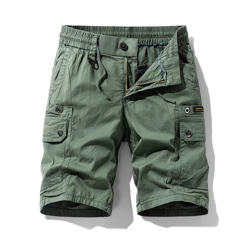 New Summer Men Cotton Casual Cargo Shorts Jogger Loose Elastic Waist Tooling Shorts Pants Quality Male Knee Length Shorts Pants