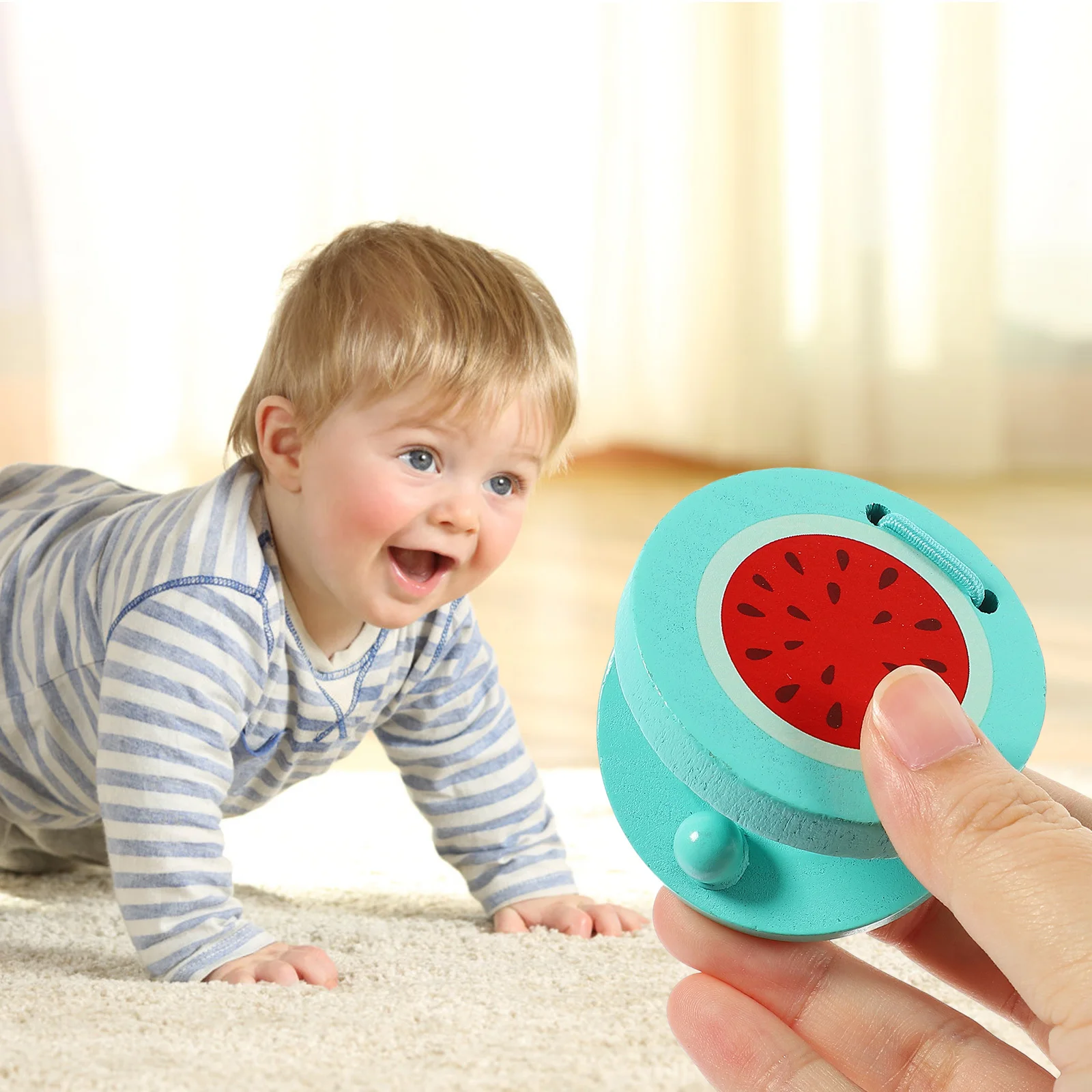 2 Stücke Holz Kinder Kastagnette Helle Frucht Muster Finger für Kleinkind Musik Lernen Auditive Stimulation Geschenk